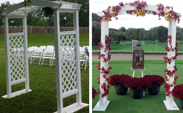 white wood wedding arch